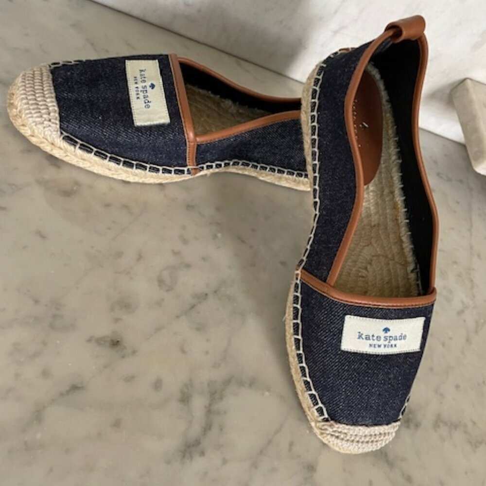 KATE SPADE Lara Denim Jute Leather Tab Espadrille Flat 7 - Picture 3 of 16